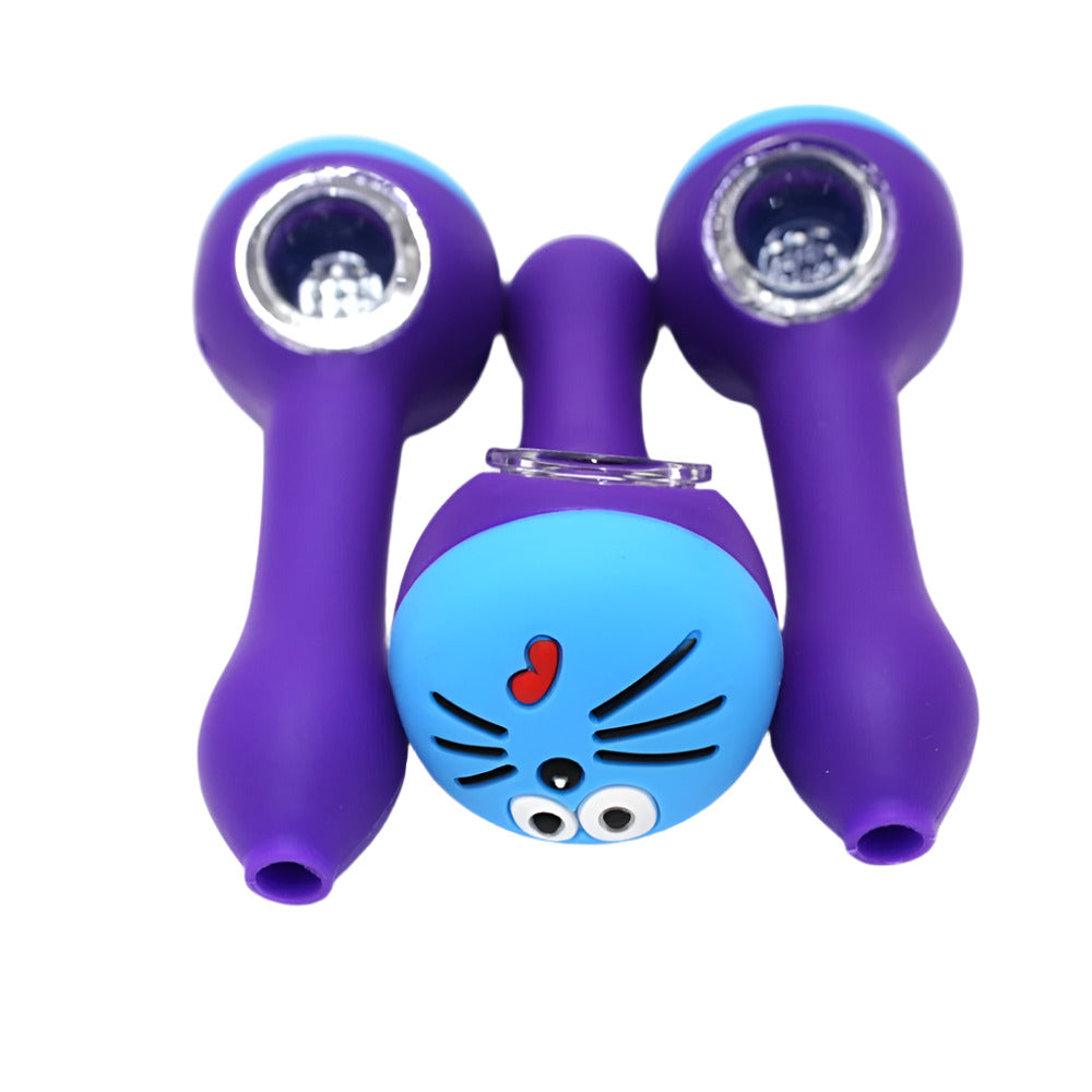 4-inch silicone hand pipe in blue and purple color with built-in glass bowl