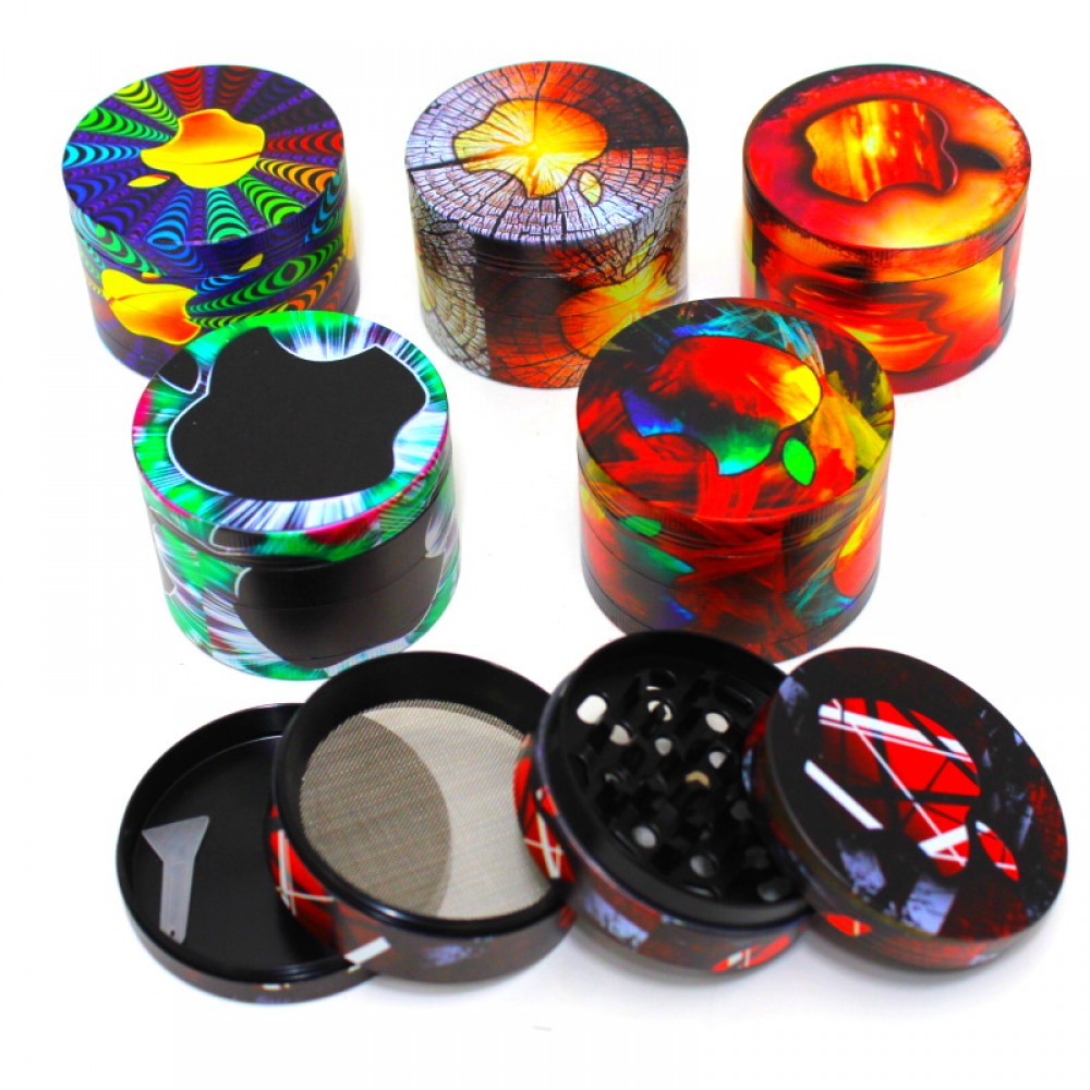 63mm 4-part fancy decal color design metal grinder with sharp teeth, durable build, magnetic lid, and smooth grinding performance for herbs.