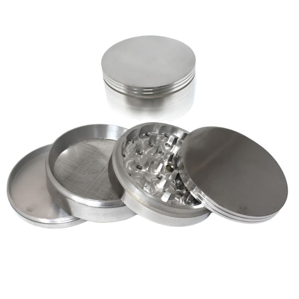 100mm 4-part heavy-duty metal grinder with durable build, sharp diamond teeth, magnetic lid, and smooth grinding performance for herbs and spices.