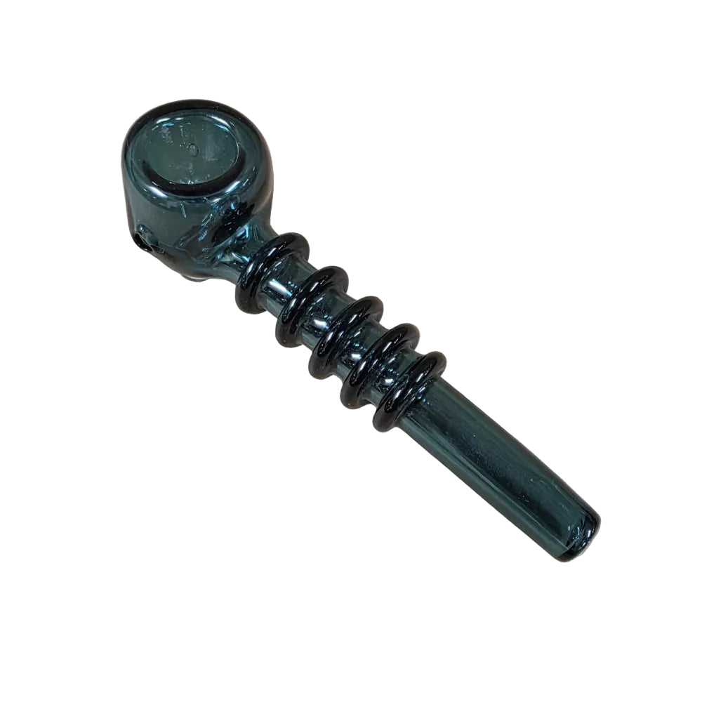 5. inches fancy ribbed design sherlock style glass hand pipe