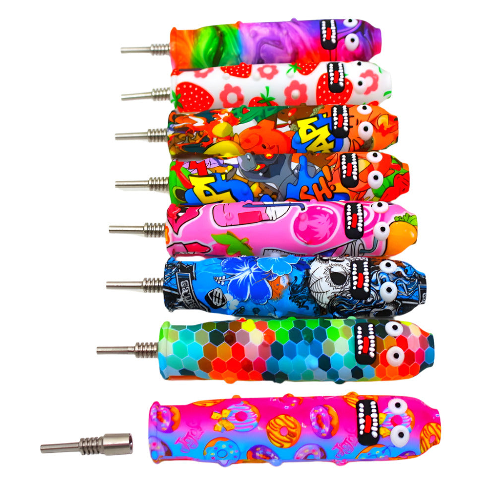 5" Silicon Straw Printed Color Kit with 10mm Titanium Nail
