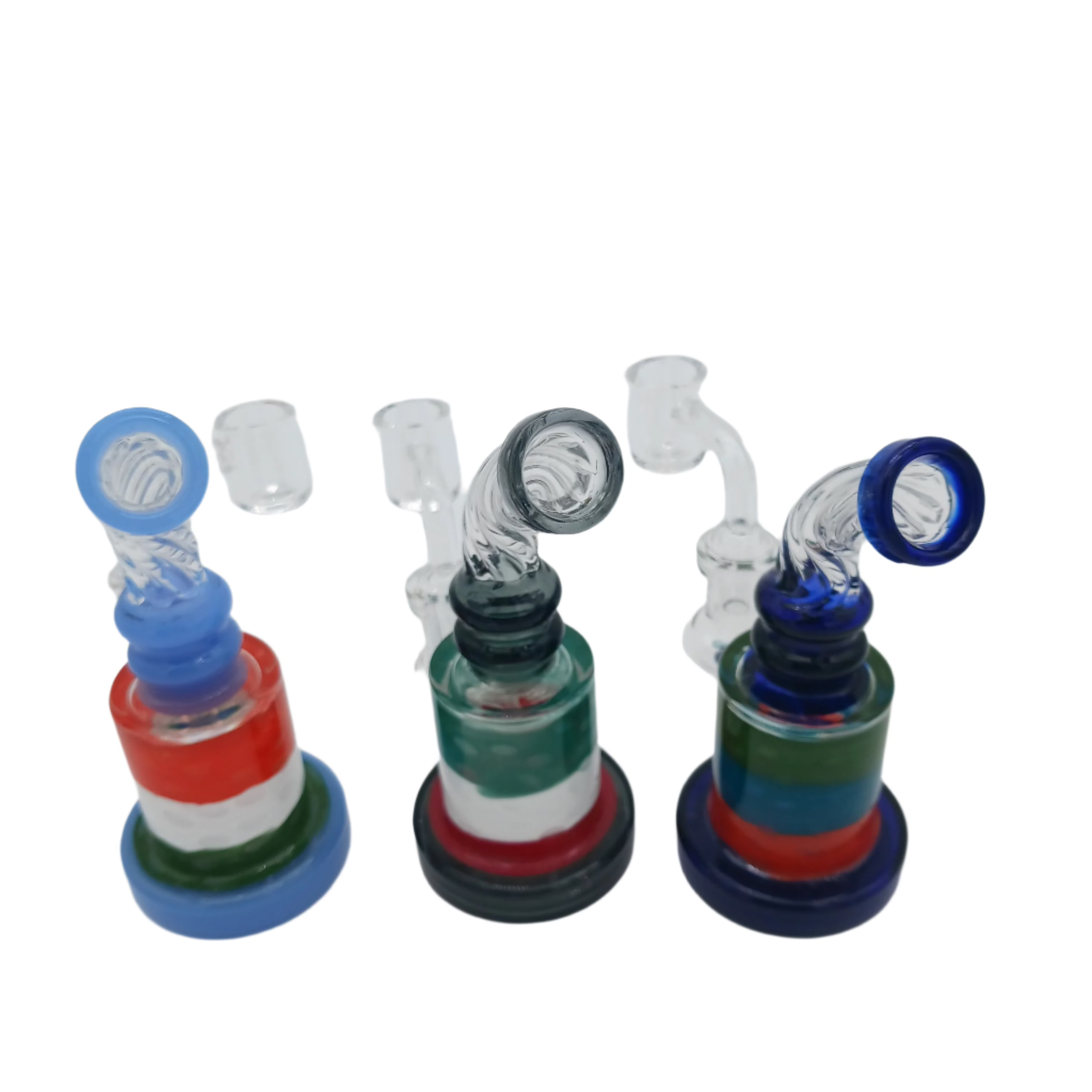 5'' Flat Bottom Twisted Top Colorful Dab Rig Water Pipe With 14 MM Male Quartz Banger