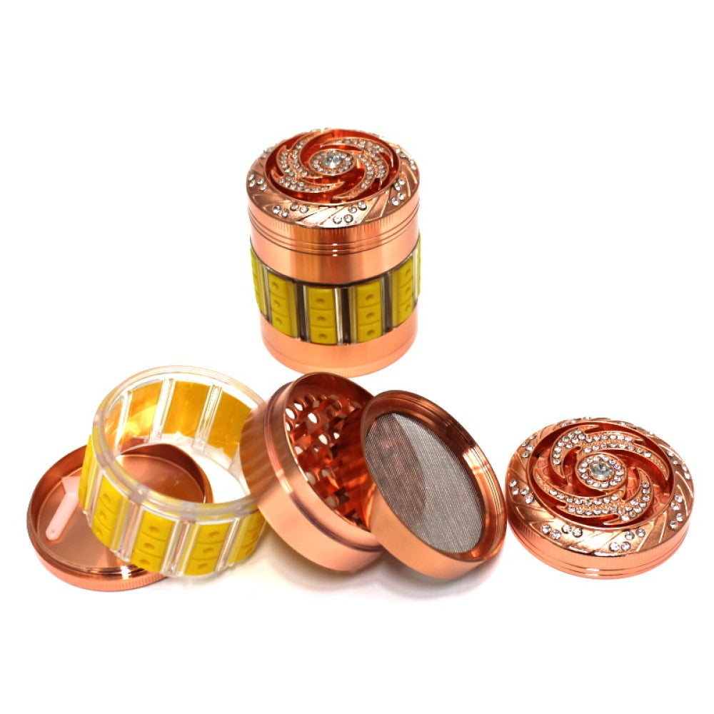 5 Layers Rose Gold Color Spinner Top Design Heavy Duty Metal Grinder 63 MM