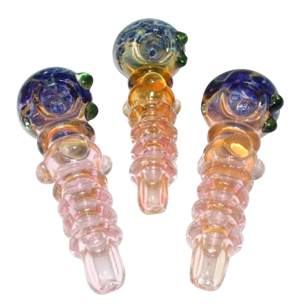 5'' Ribbed Design With Cubed Heavy Duty Glass Hand Pipe