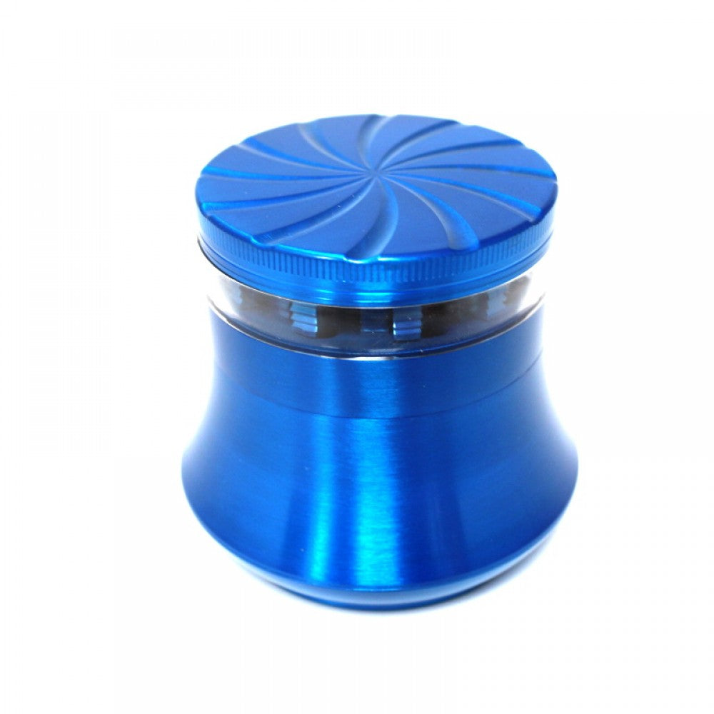 63MM 4 Part Heavy Zinc Grinder with big stable base, assorted colors, pollen screen, and strong metal build for efficient grinding performance.