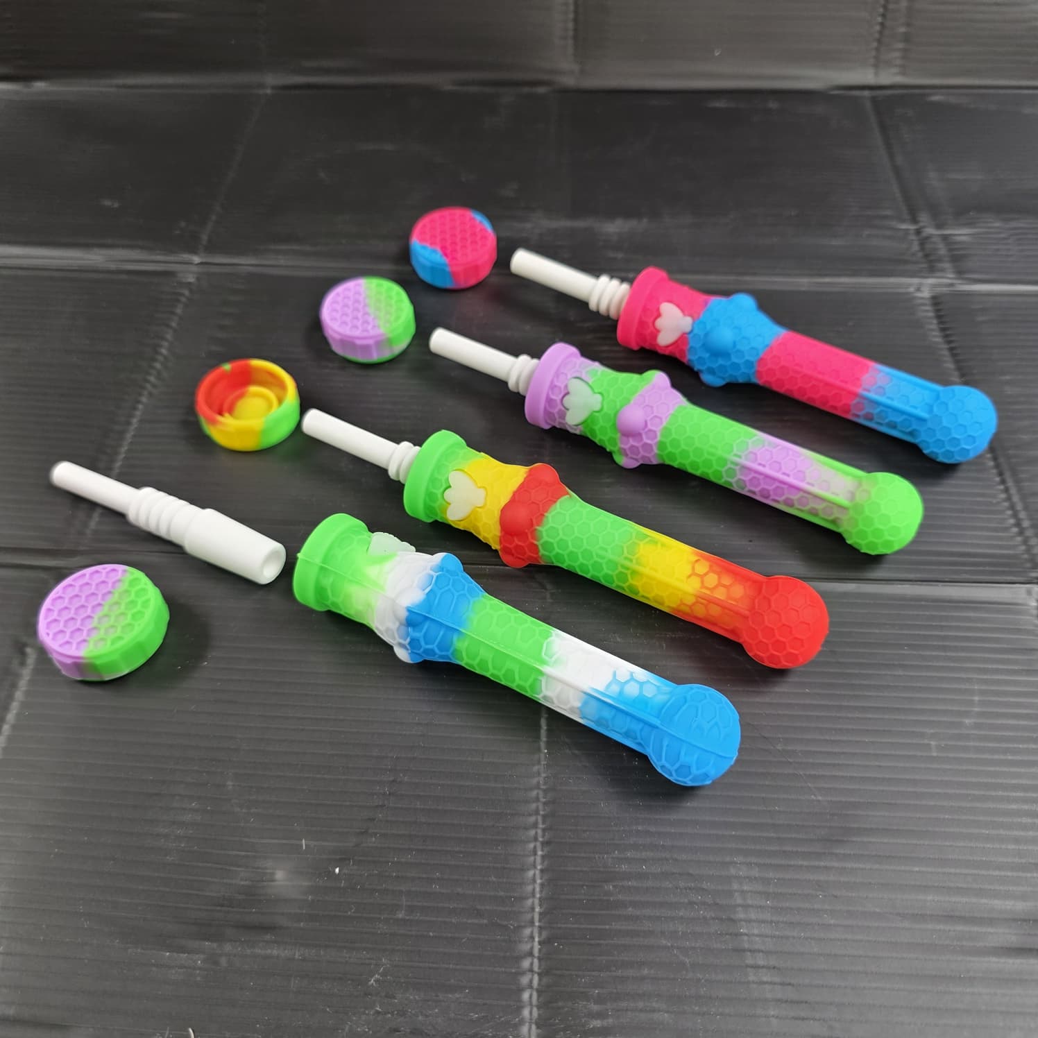 6'' Silicone Honey Comb Art Straw Kit with Ceramic Nail 14 MM