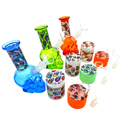 5.5'' SKULL SHAPE WATER PIPE WITH GRINDER AND GLASS JAR