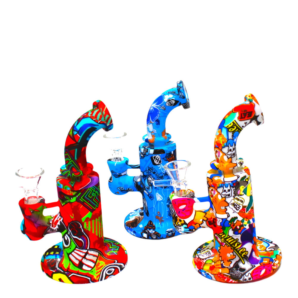 6" Silicon 2 Part Multicolor Water Pipe With 14mm Male Handle Bowl G-G