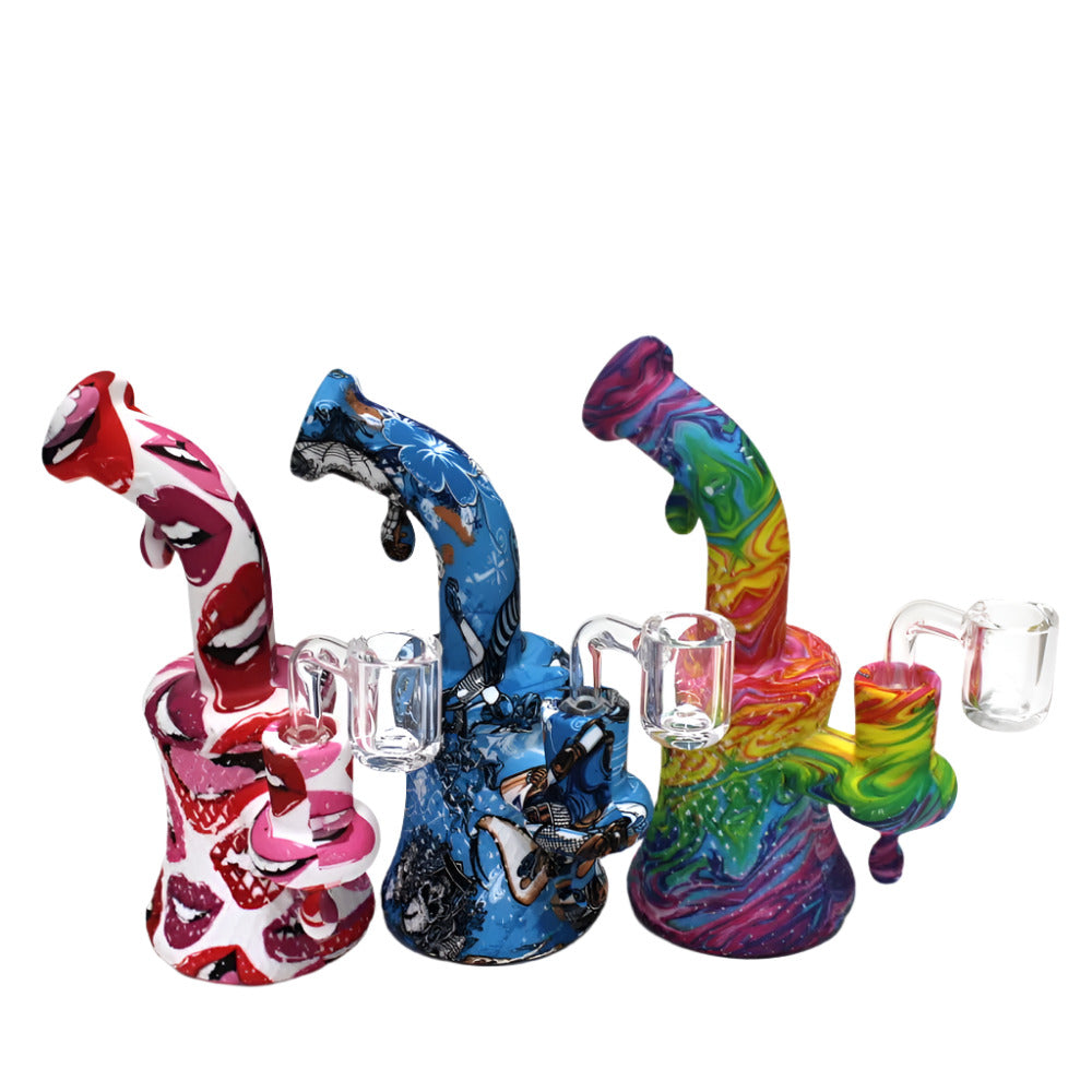 6" Multi-Color Silicone Dab Rig with 14MM Banger