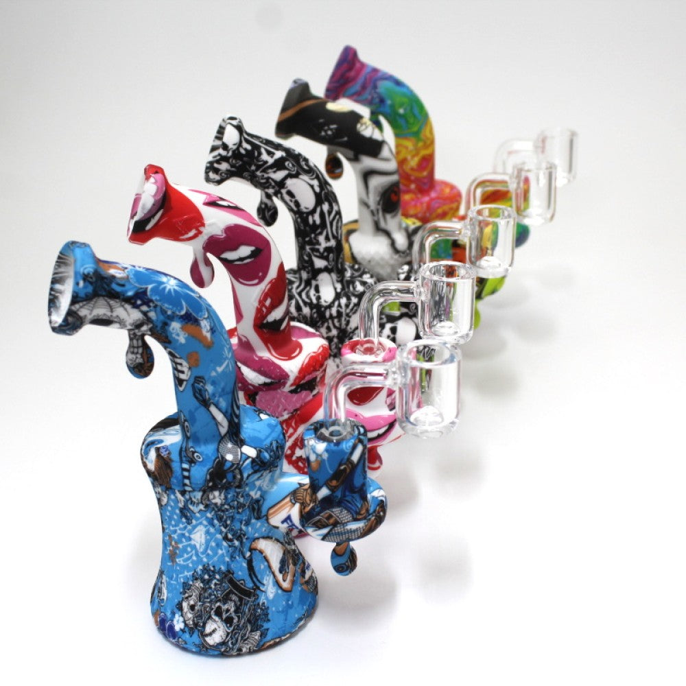 6" Multi-Color Silicone Dab Rig with 14MM Banger