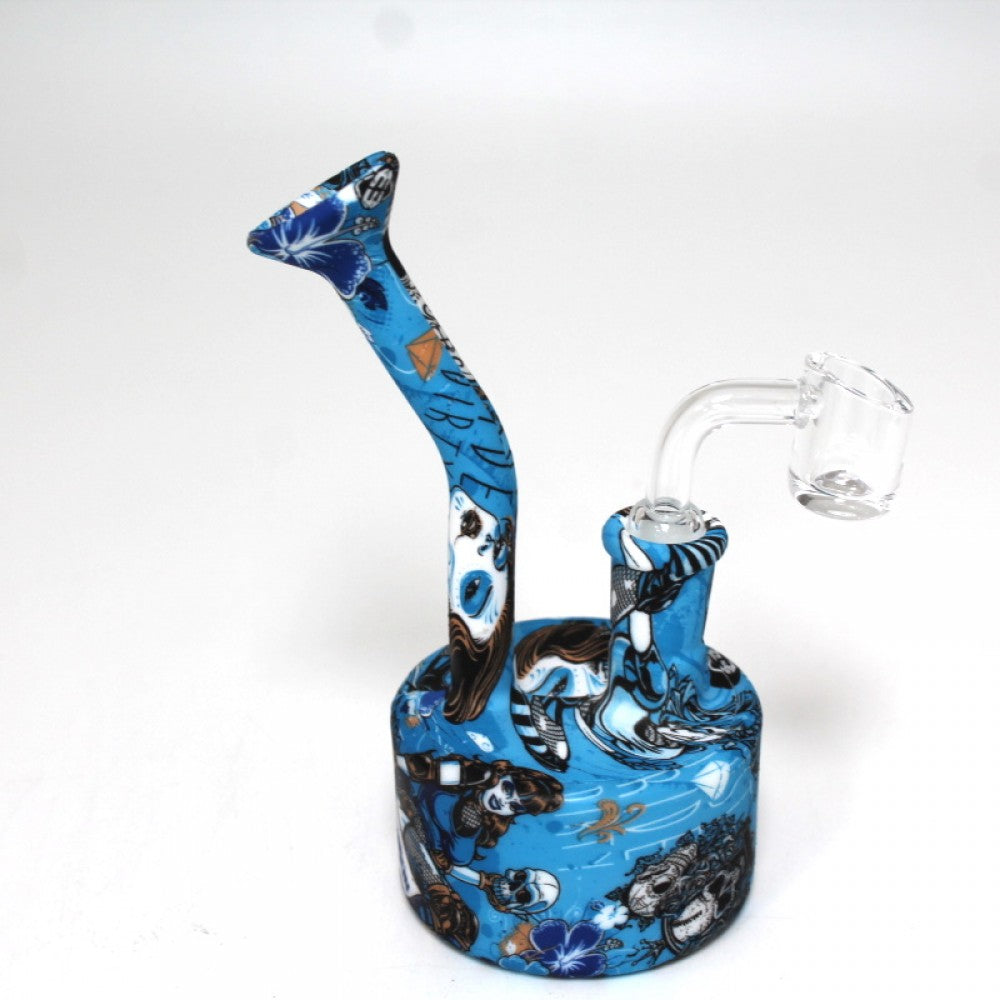 6'' Silicone Printed Color Round Base Design Dab Rig Water Pipe with Banger