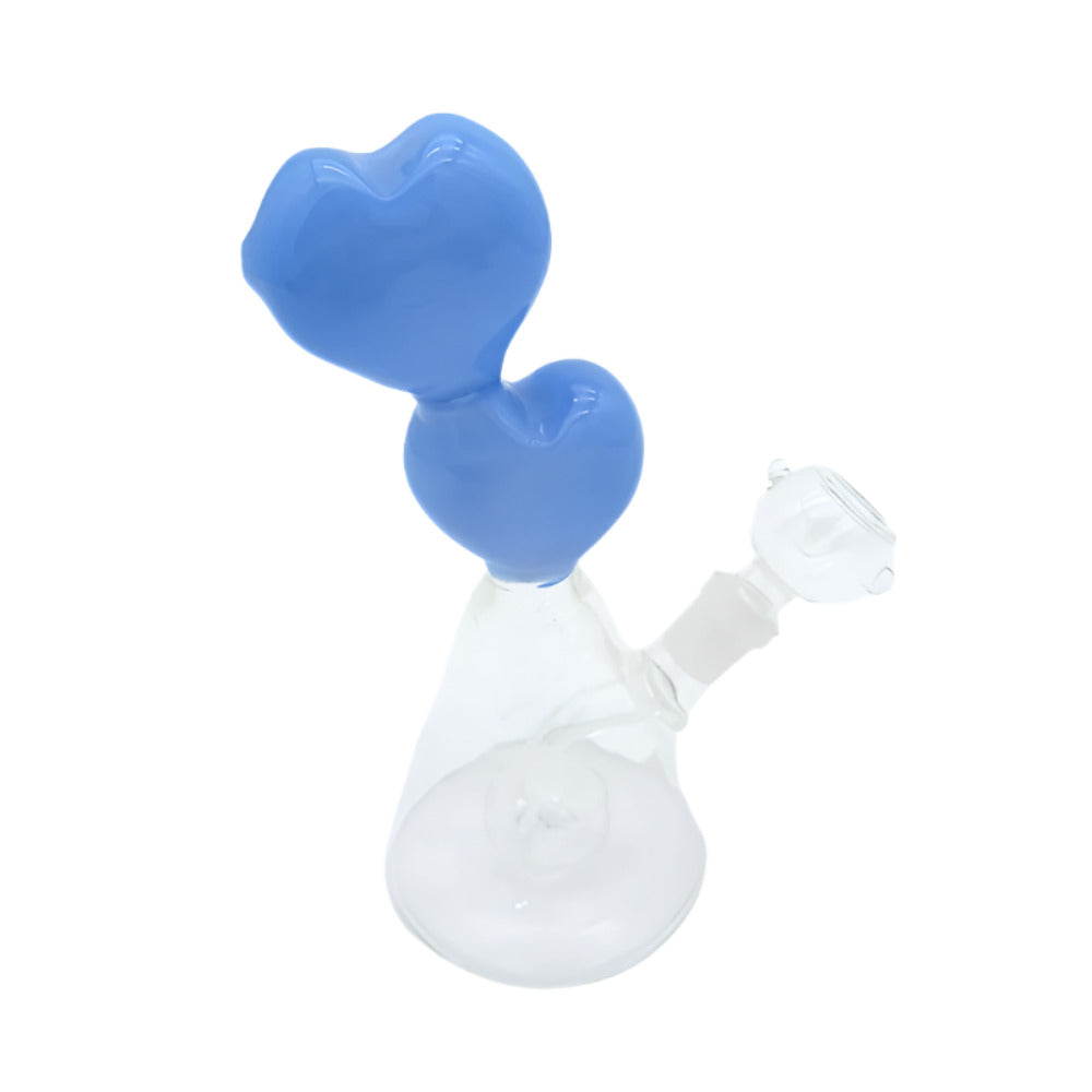7" Double Heart Solid Color Design Dab Rig Water Pipe With Bowl