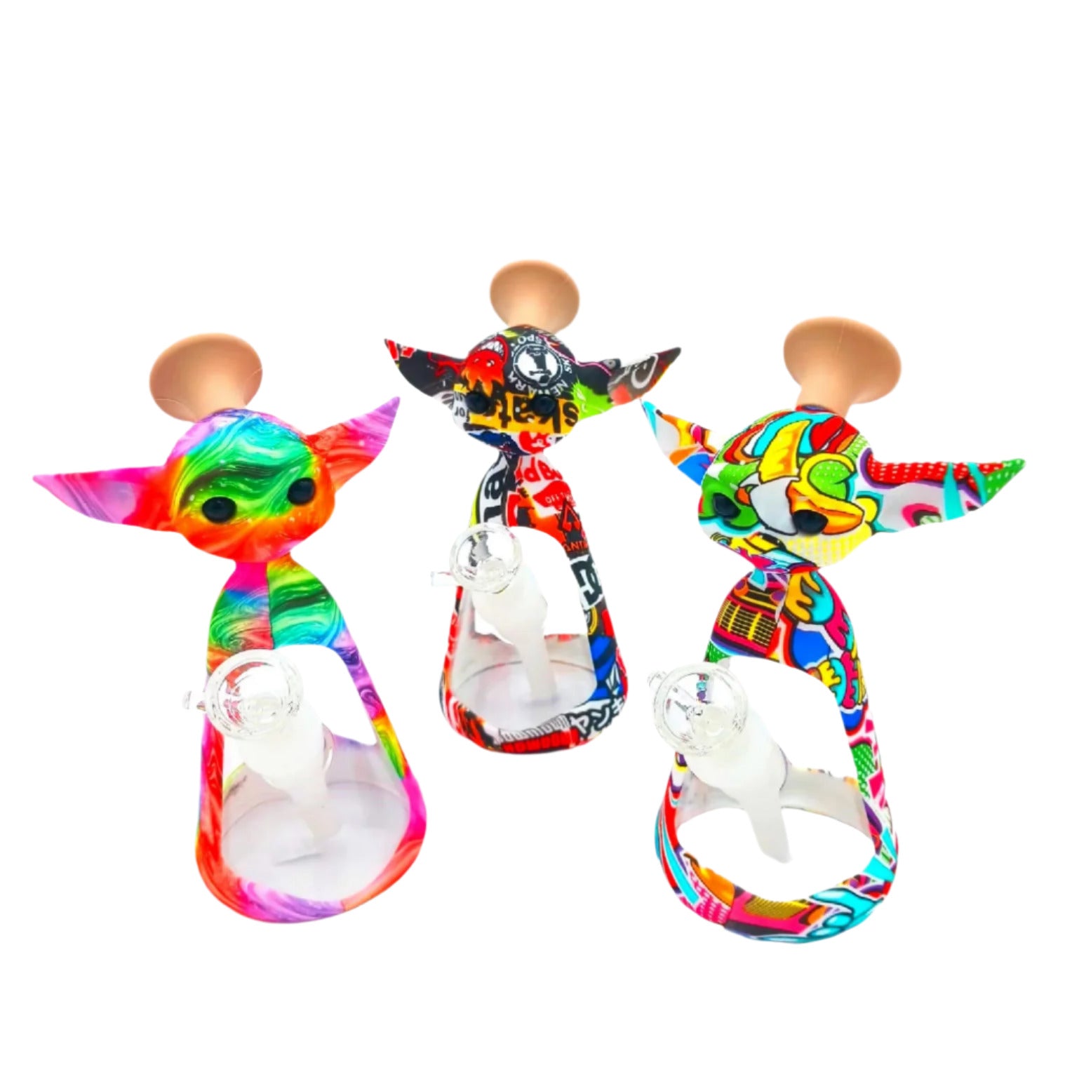 7-inch silicone and glass water pipe with fancy design and G-G connector