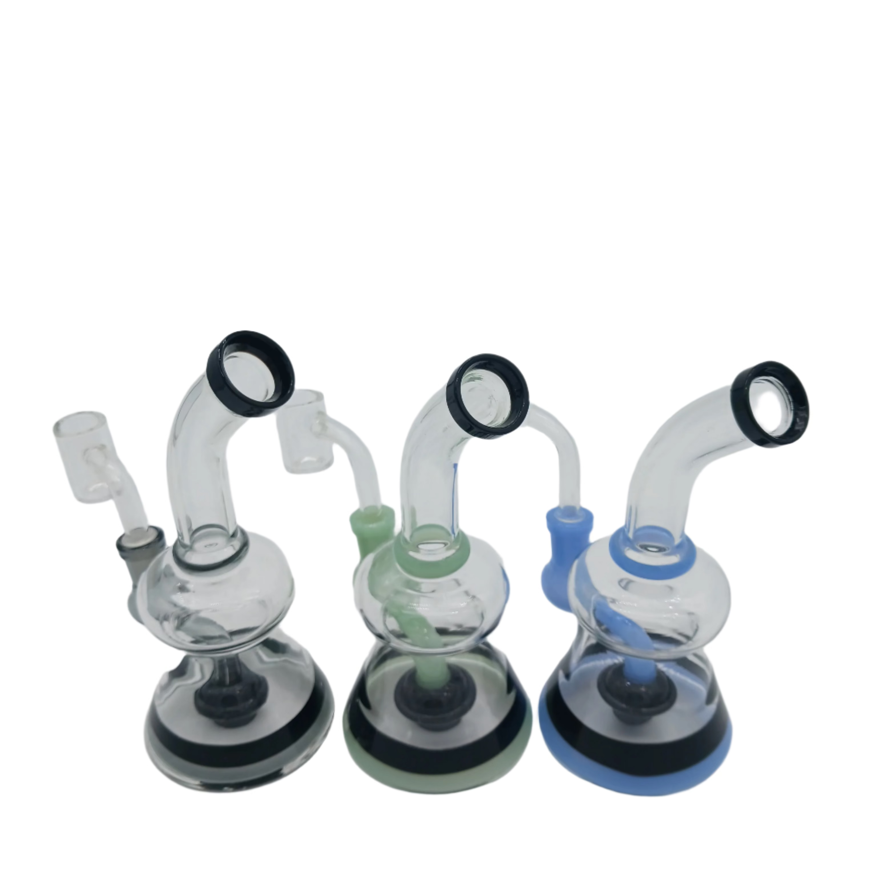 7-inch glass dab rig water pipe with colorful tube design and 14mm male banger