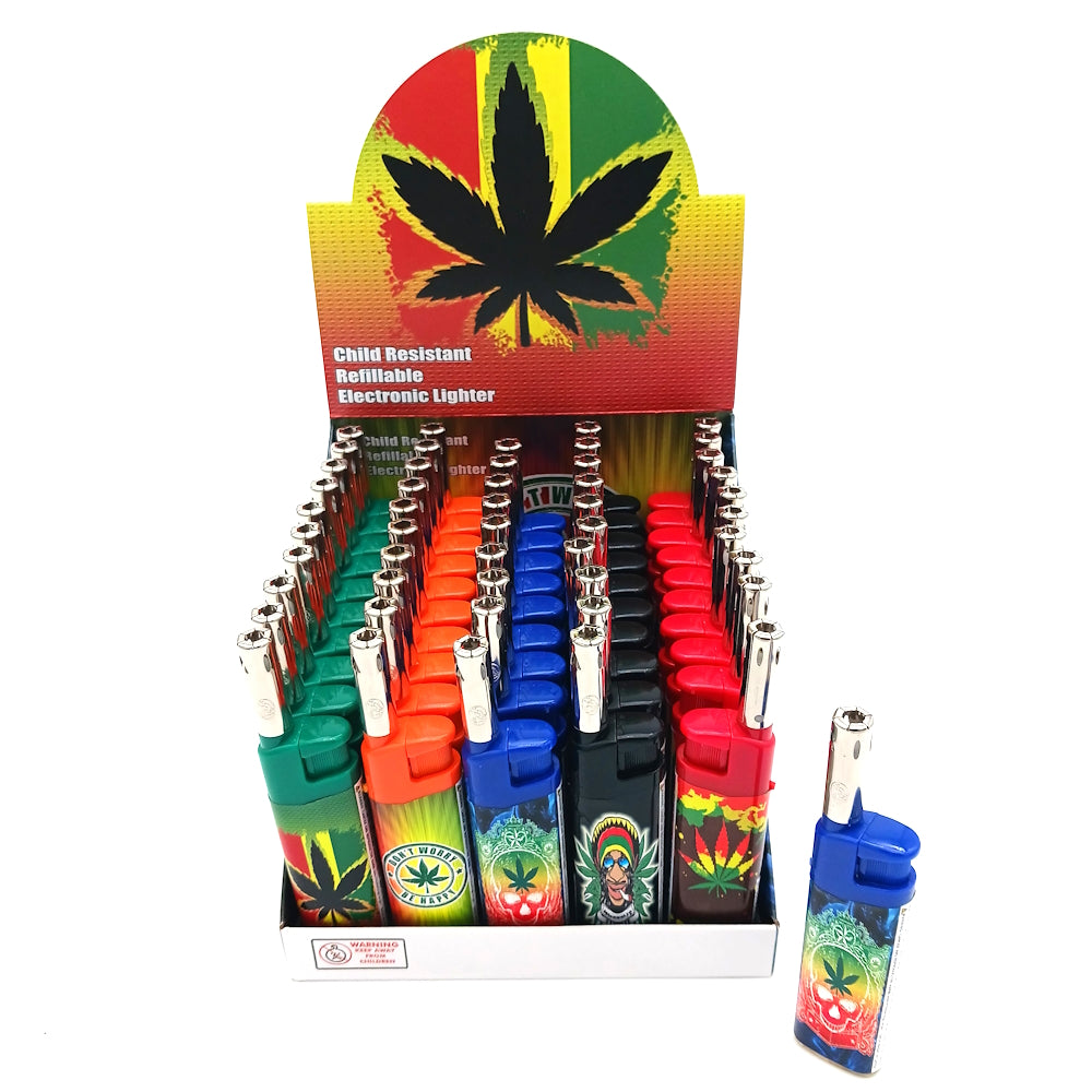 80-93L leaf theme lighter 50 count display pack with wind resistant flame, durable build, and reliable ignition for outdoor and daily use.