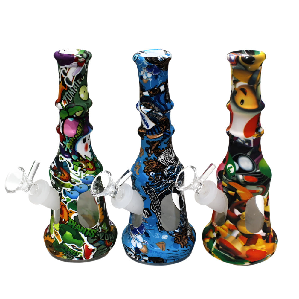 8-inch multi-color silicone and glass tower print water pipe with 14mm bowl