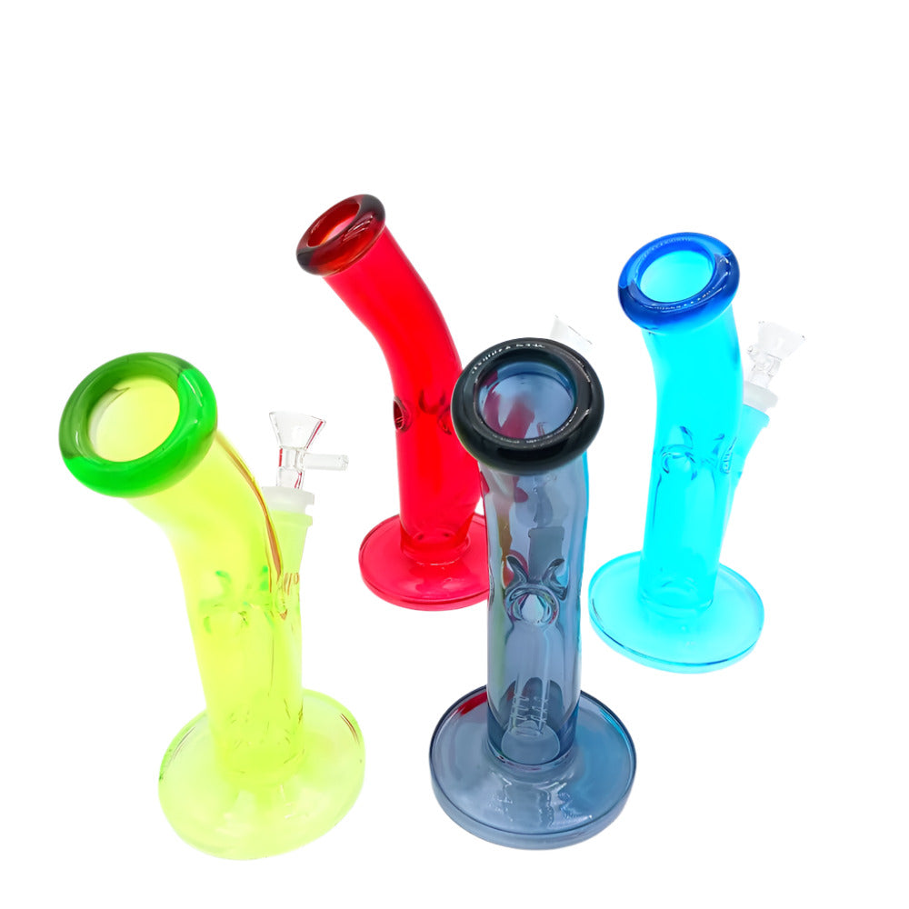 8 Solid Color Bend Design Flat Bottom Water Pipe G-G