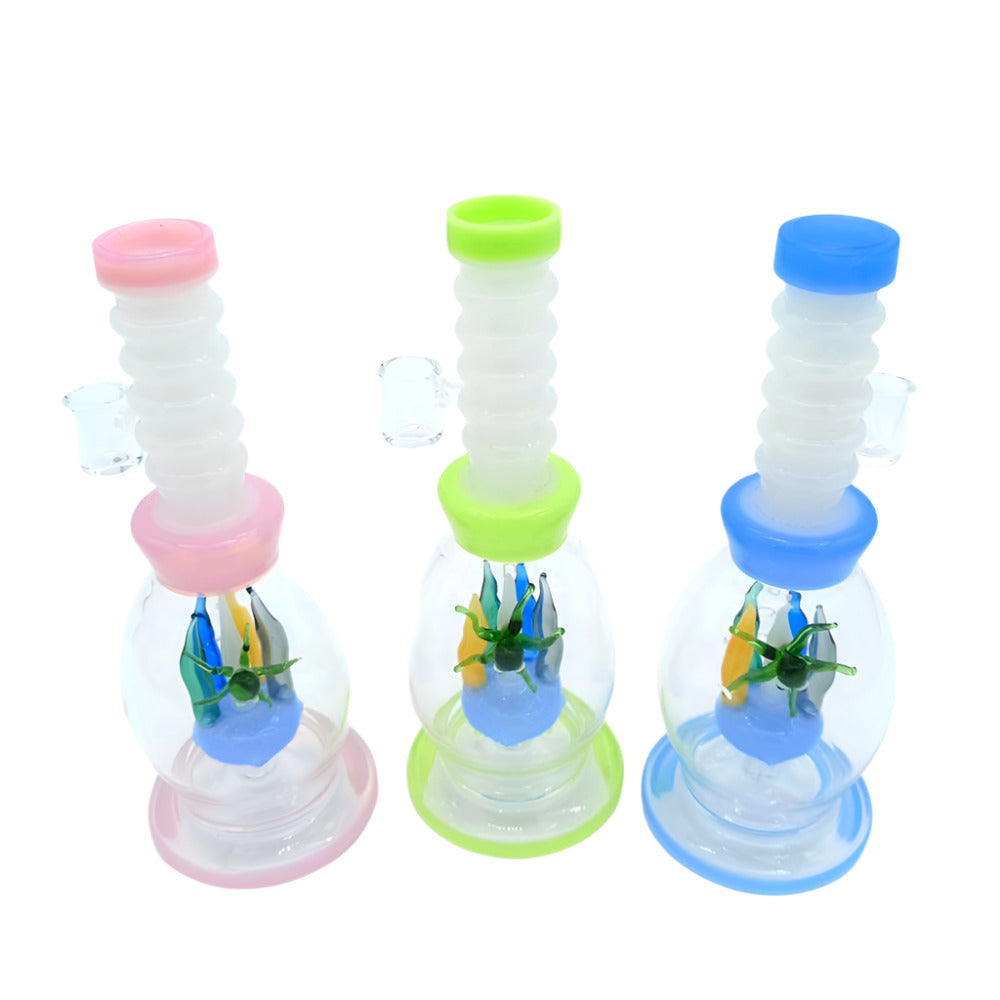 8-inch ribbed dab rig water pipe with spider design and 14mm male banger