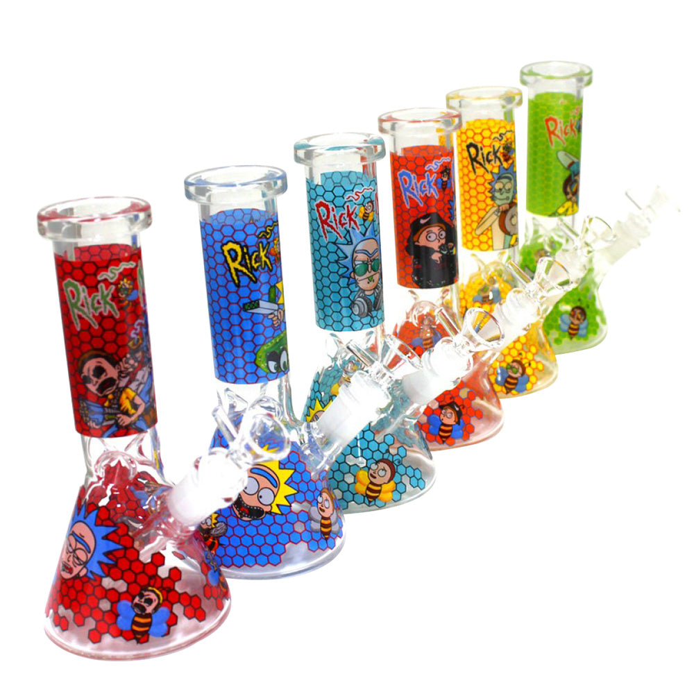 8'' Beaker Decal Design Colorful Water Pipe With 14 MM Male Bowl G-G