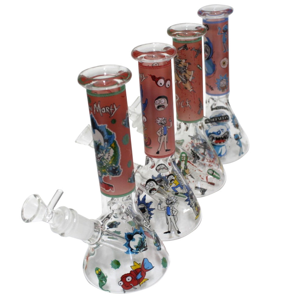 8'' Beaker With Full Decal Design Water Pipe With 14 MM Male Bowl G-G