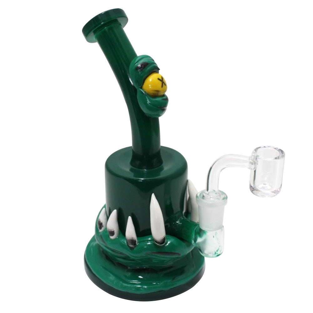 8'' Green Color With Teeth Monster Design Hand Made Art Dab Rig Water Pipe With 14 MM Male Banger
