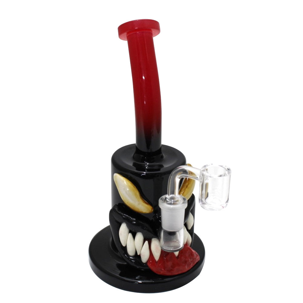 8'' Red Tongue With Teeth Monster Design Hand Made Art Dab Rig Water Pipe With 14 MM Male Banger