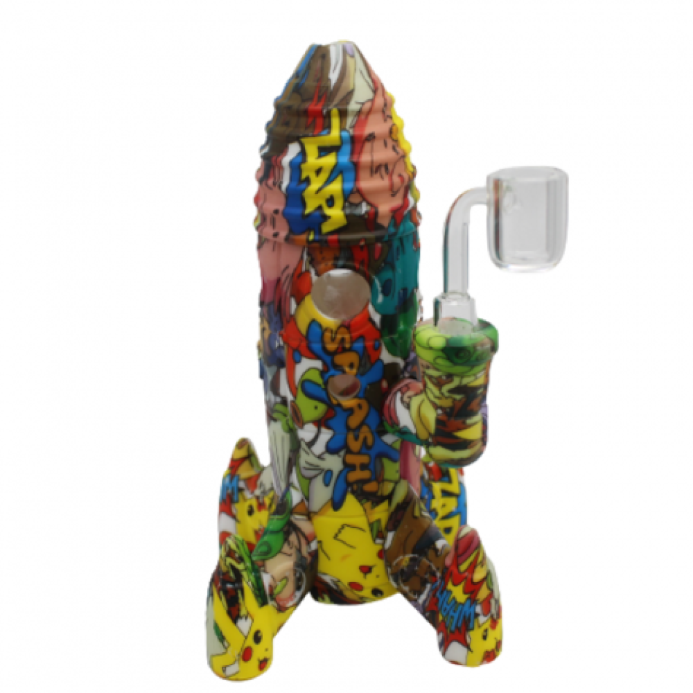 8'' Silicone Rocket Style with Led Light Water Pipe Printed Color