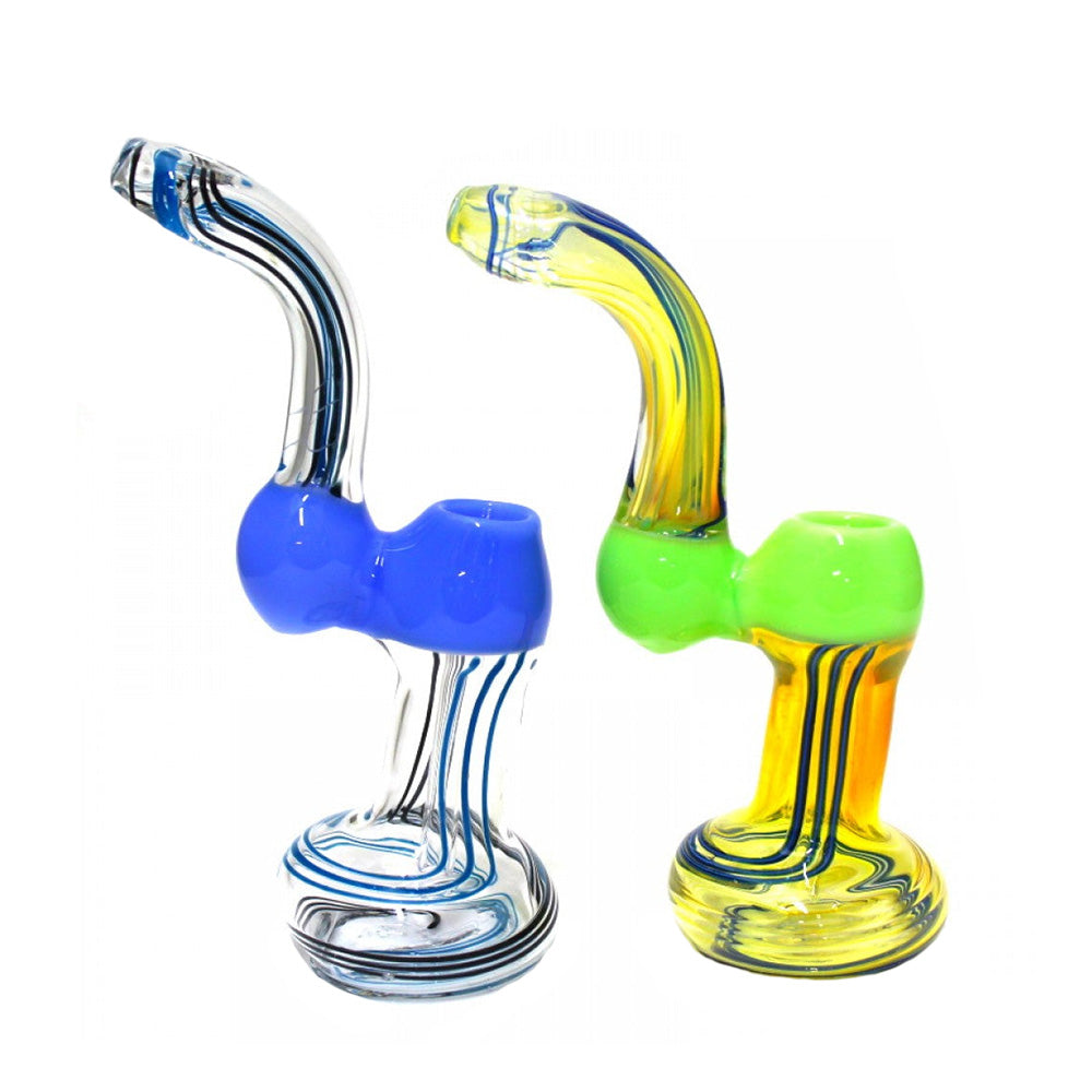 8" Tube Color With Clear Swirl Design Glass Bubbler