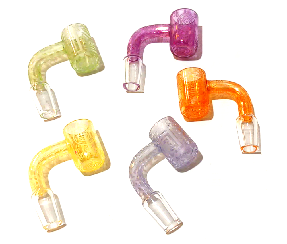 90 degree colorful art design 14mm male banger, heat-resistant quartz banger with smooth airflow and durable stylish smoking accessory.