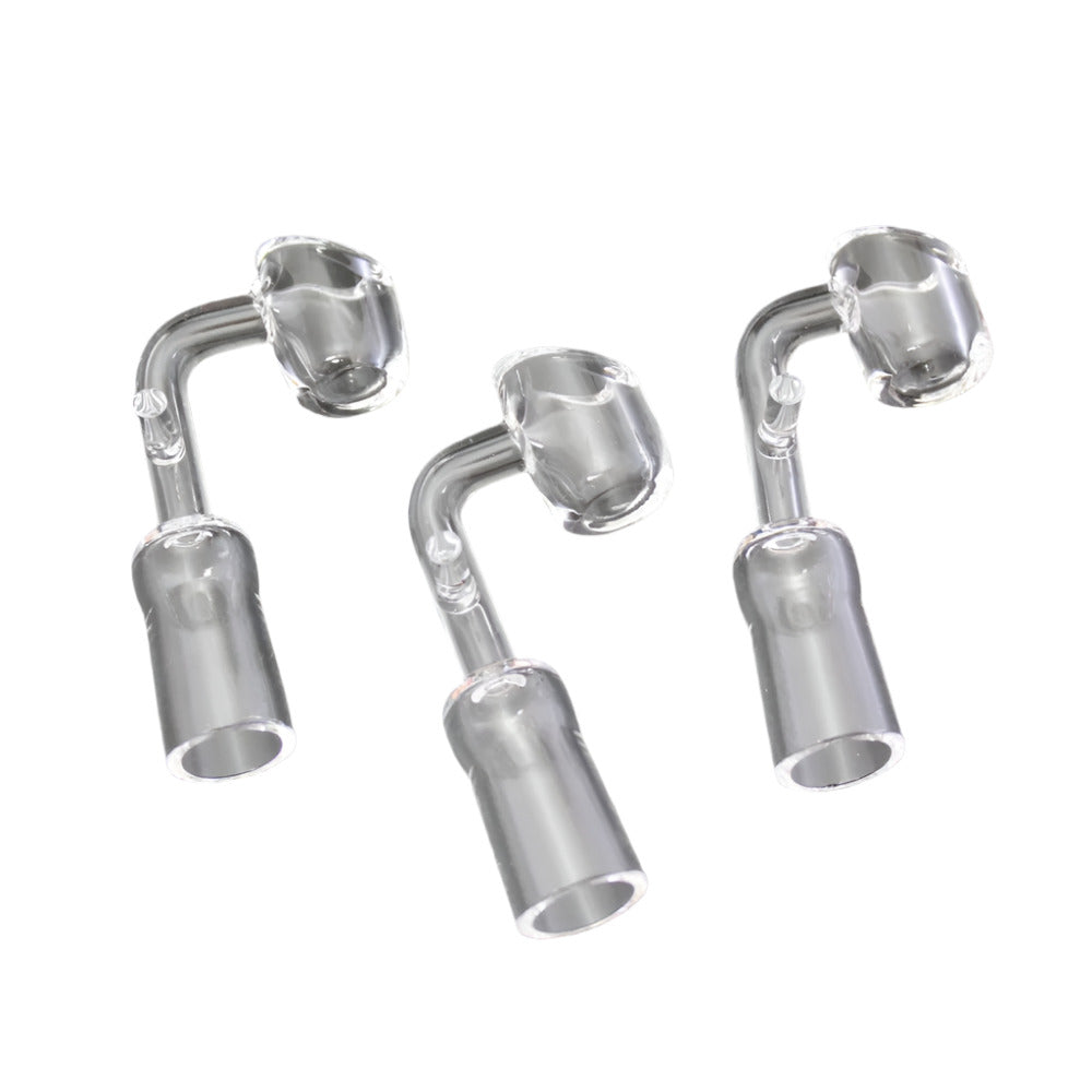 90 degree handled quartz banger 14MM female made from heat resistant glass for smooth airflow and safe handling.