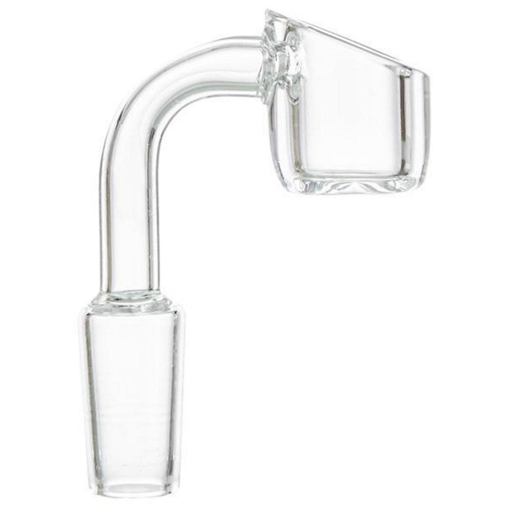 90 degree quartz banger 18MM male made from heat resistant glass for smooth airflow and even heating performance.