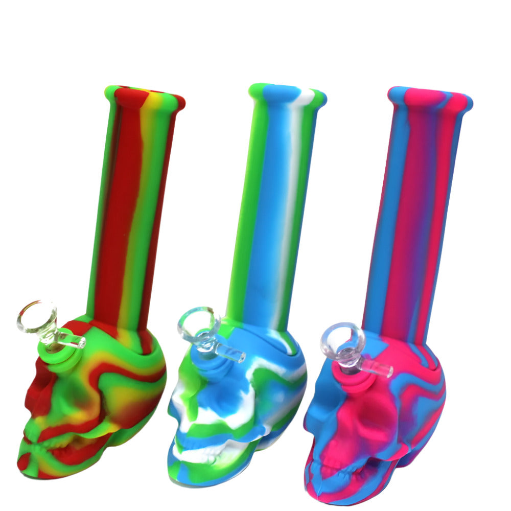 9'' Silicone 2 Part Skull Design Water Pipe With 14 MM Male Bowl