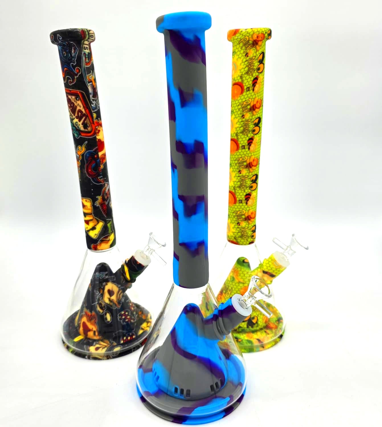 14" Silicon Beaker with Glass Skinny Water Pipe