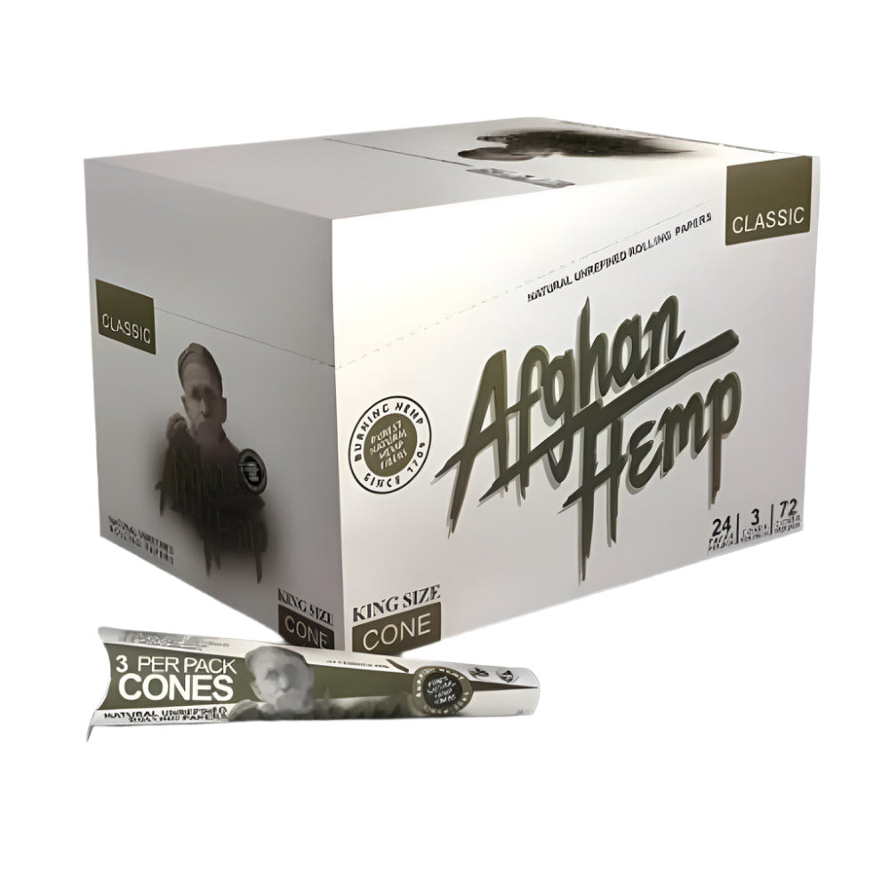 Afghan Hemp Classic King Size pre-rolled cones, 72 cones per box