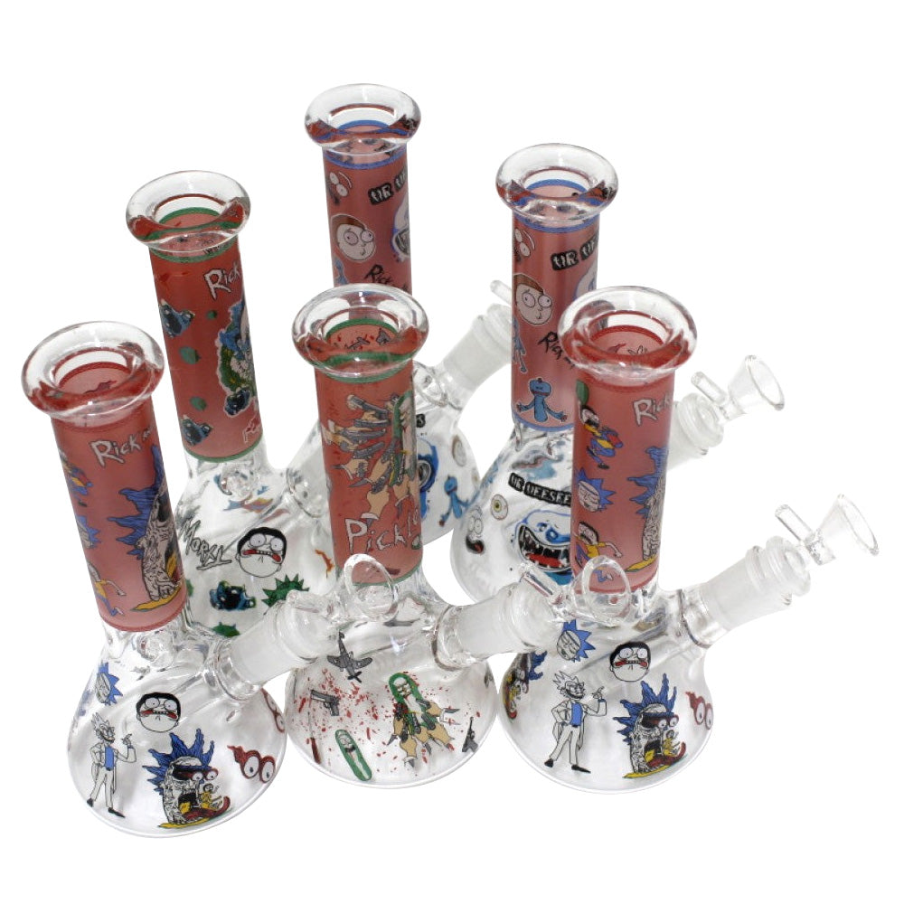 8'' Beaker With Full Decal Design Water Pipe With 14 MM Male Bowl G-G