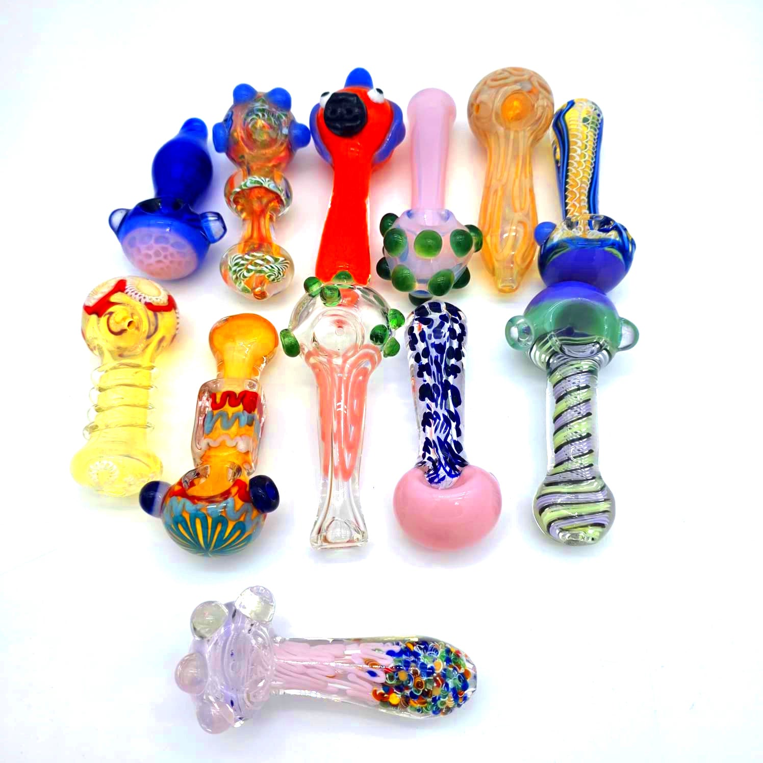 Mixed And Match Multi Color Heavy Duty Glass Hand Pipe 12 Pcs Per Pack