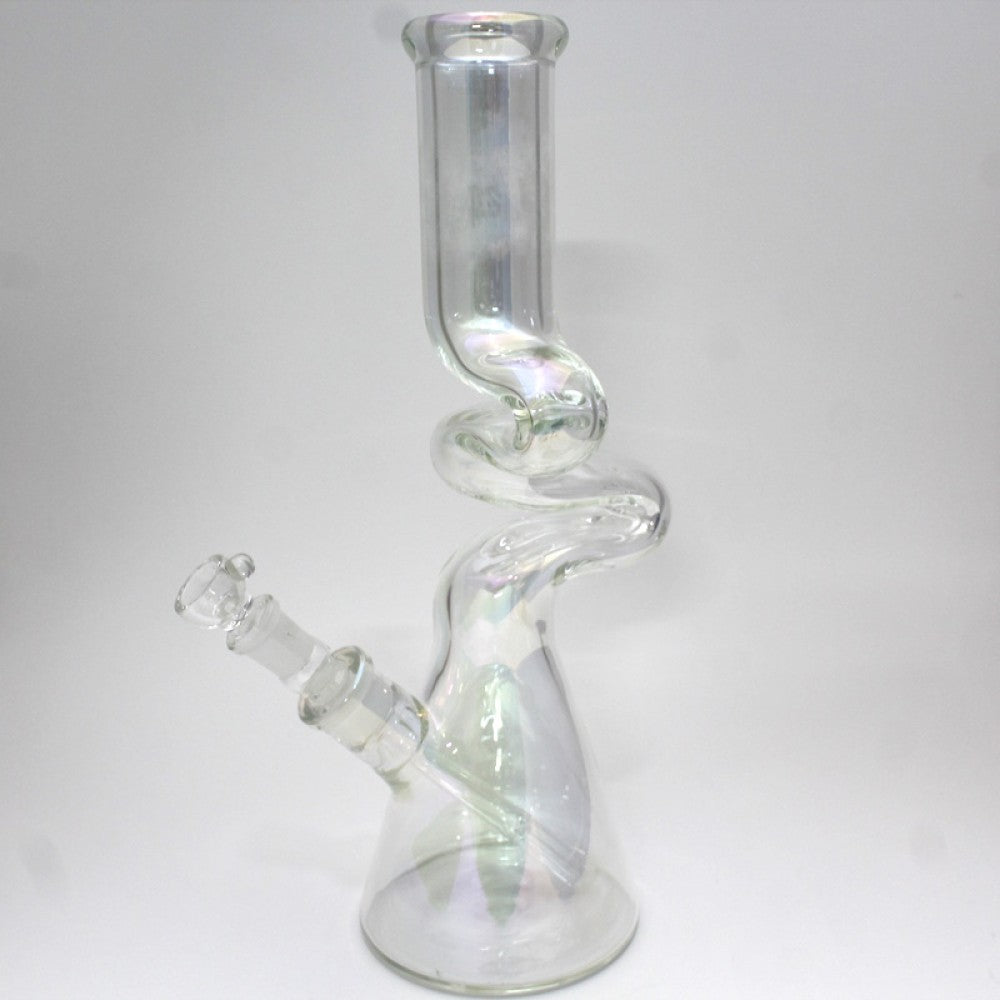 14.5'' Beaker Base Zig Zag Design Silver Fumed Heavy Water Pipe Glass On Glass