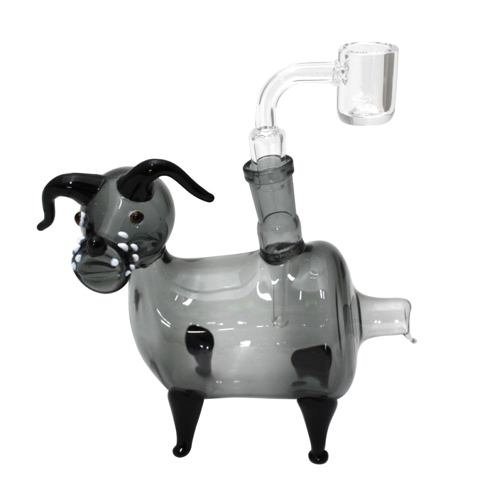 Dog Themed Glass Pipe with 14mm Male Bowl and Banger featuring decorative canine design, durable glass body, and smooth functional use.
