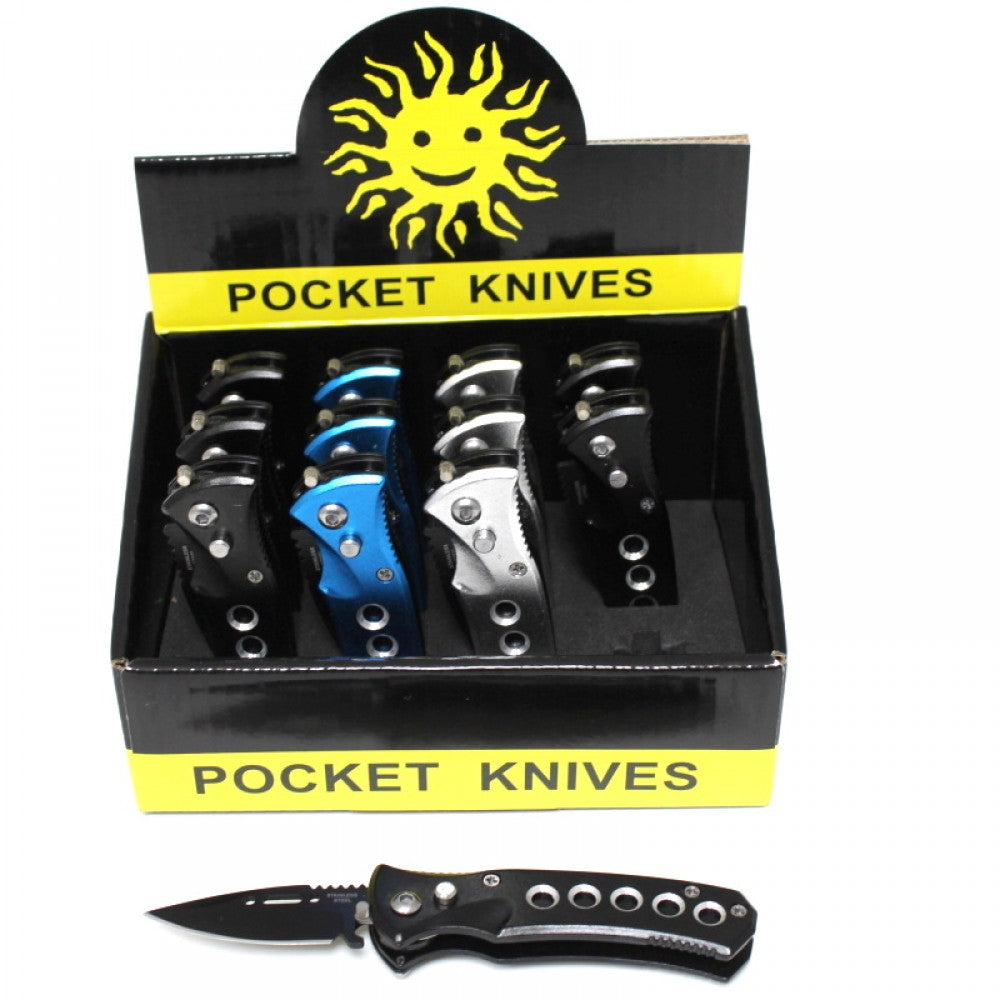 Folding Pocket Knives Assorted Color With Pocket Clip / 12 Pcs Per Display