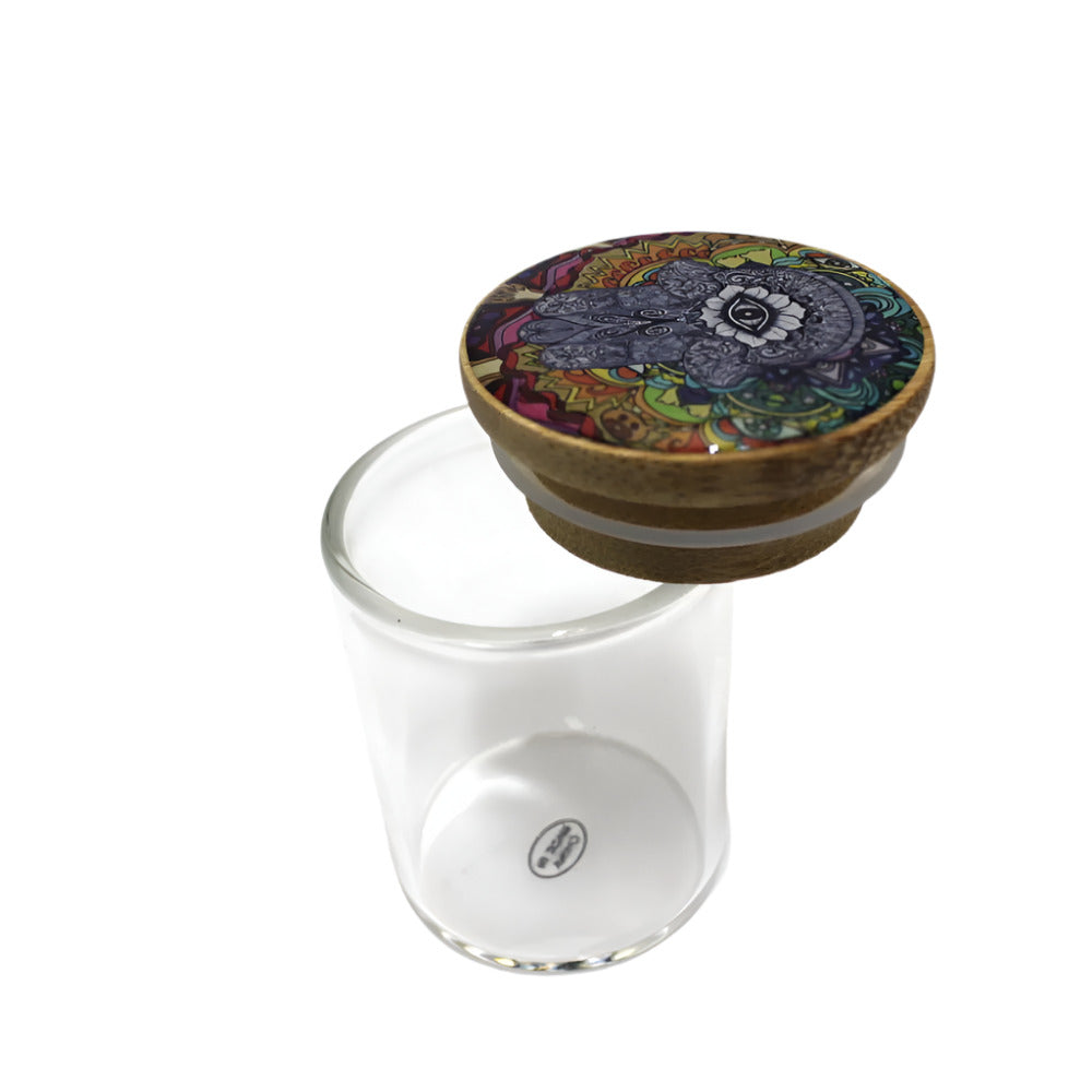 Glass Jar With Bamboo Lid Decal Design Small Size