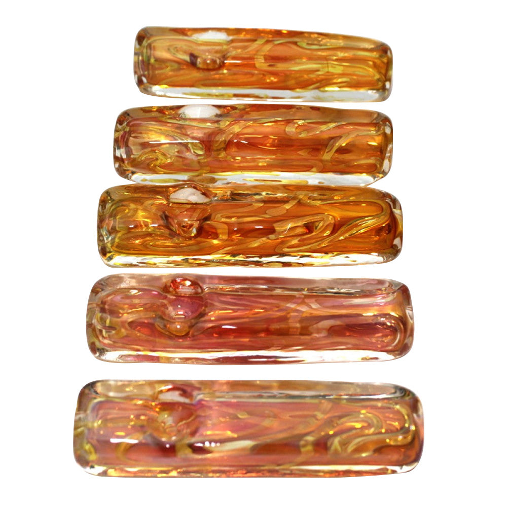 Gold Fumed Flat Design Heavy Duty Glass Hand Pipe with durable glass construction, gold fumed accents, flat profile, and smooth airflow
