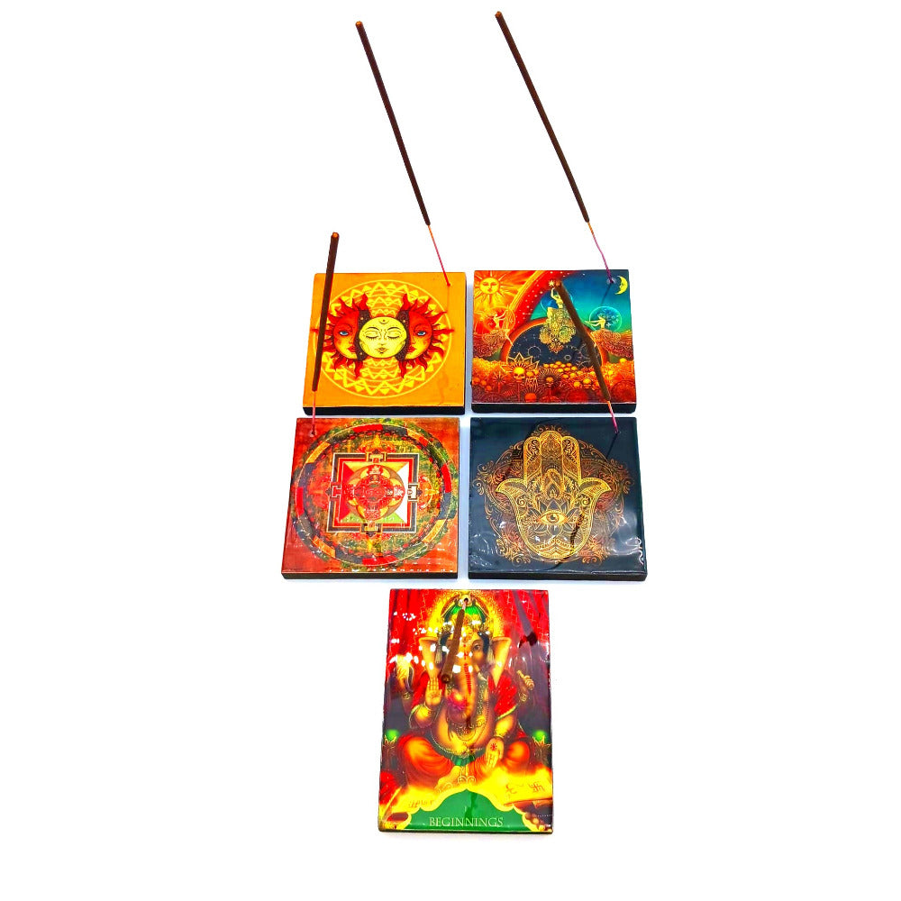 4-inch square-shaped incense burner with picture art design