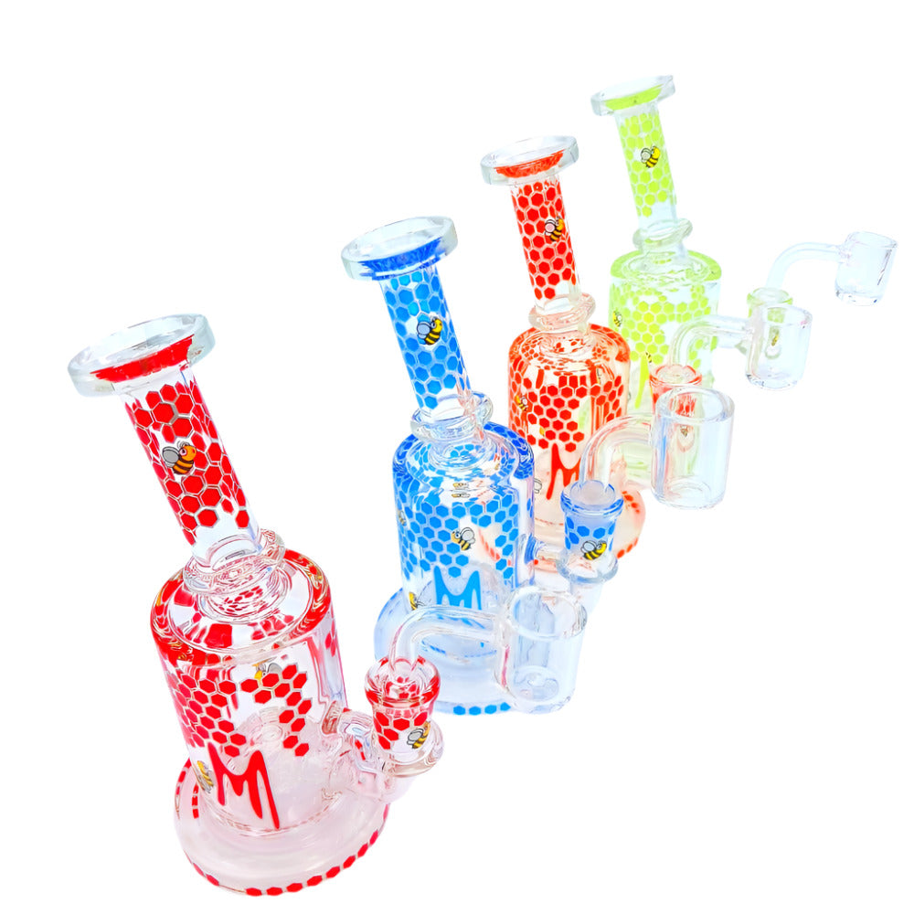 "7'' honey bee glass dab rig with 14mm male banger