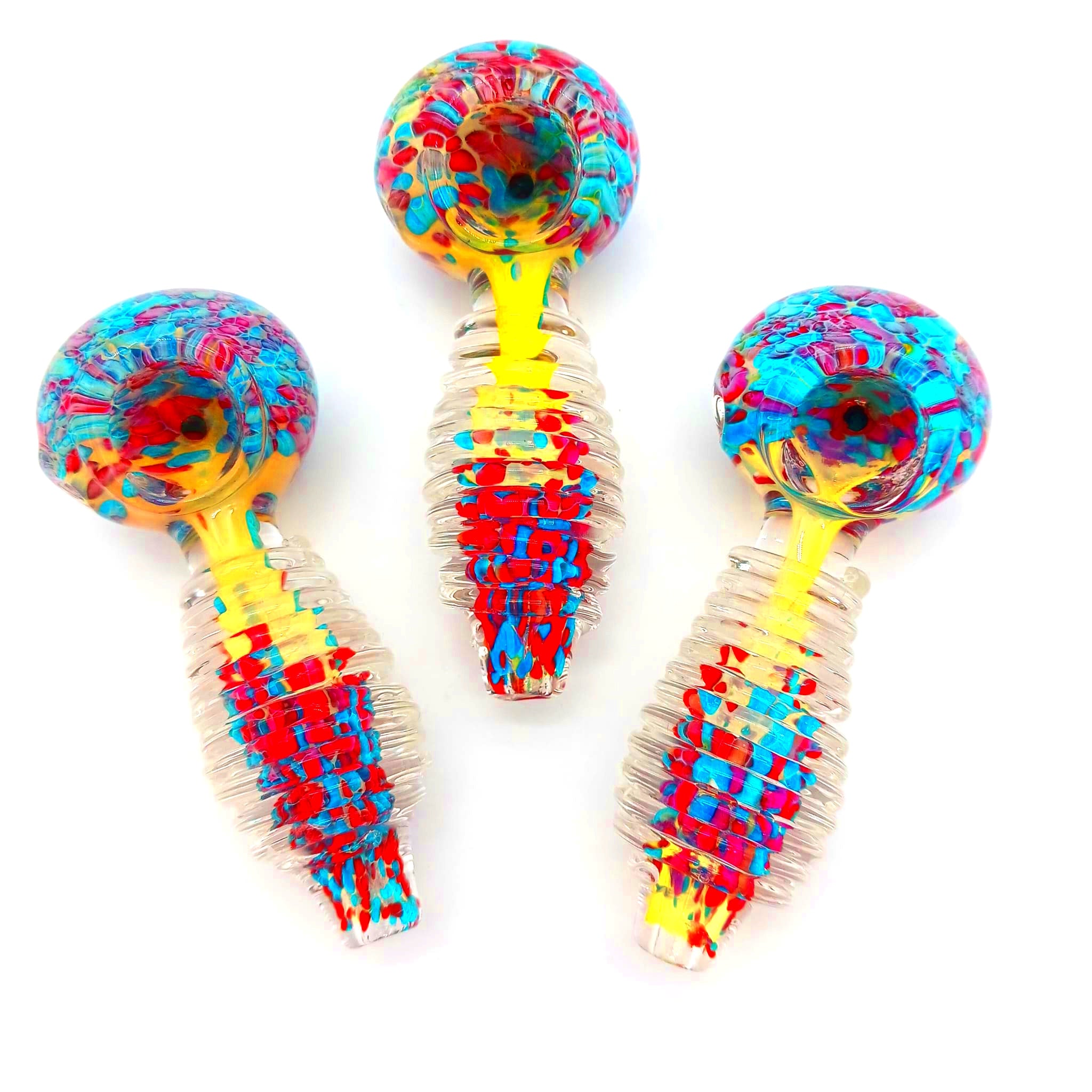 4'' Ribbed Design Confetti Color Heavy Duty Glass Hand Pipe