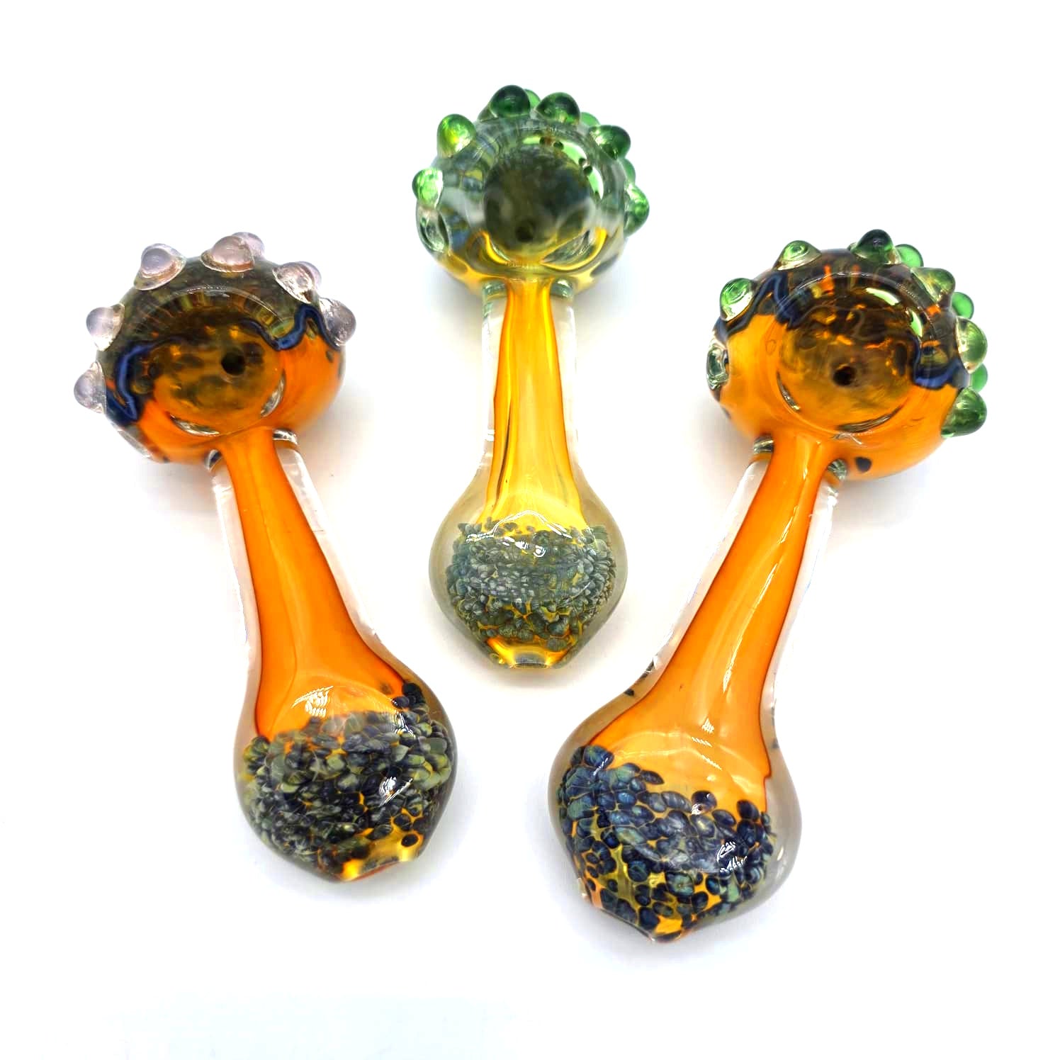 4" Head Flower Design Heavy Duty Glass Hand Pipe