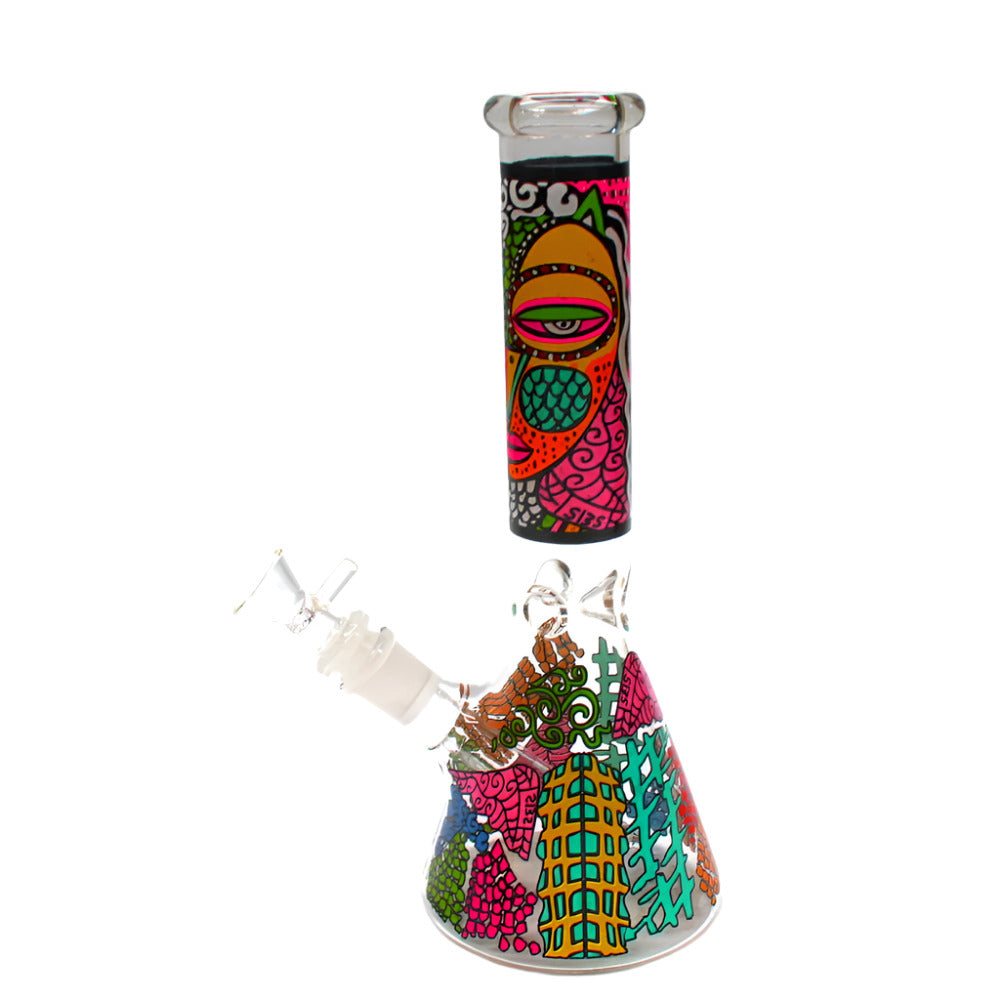 10'' Beaker Colorful Decal Eye Design Water Pipe With 14 MM Male Bowl Glass On Glass