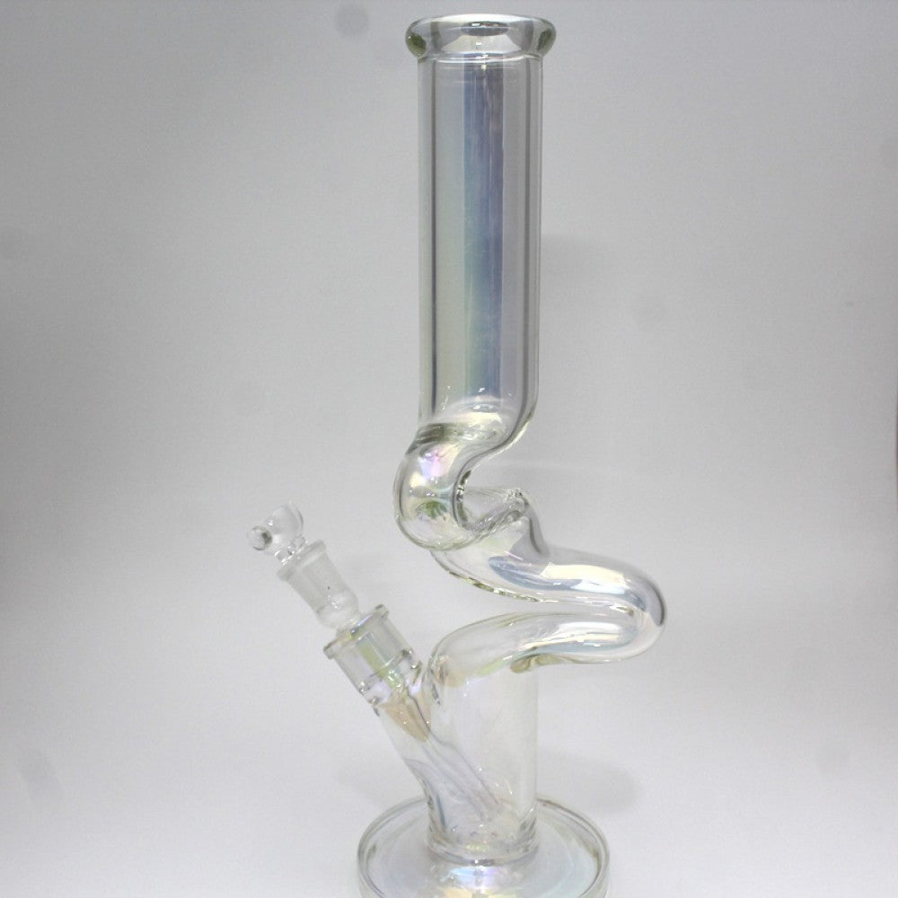 15'' Flat Bottom Zig Zag Design Heavy Water Pipe Glass On Glass