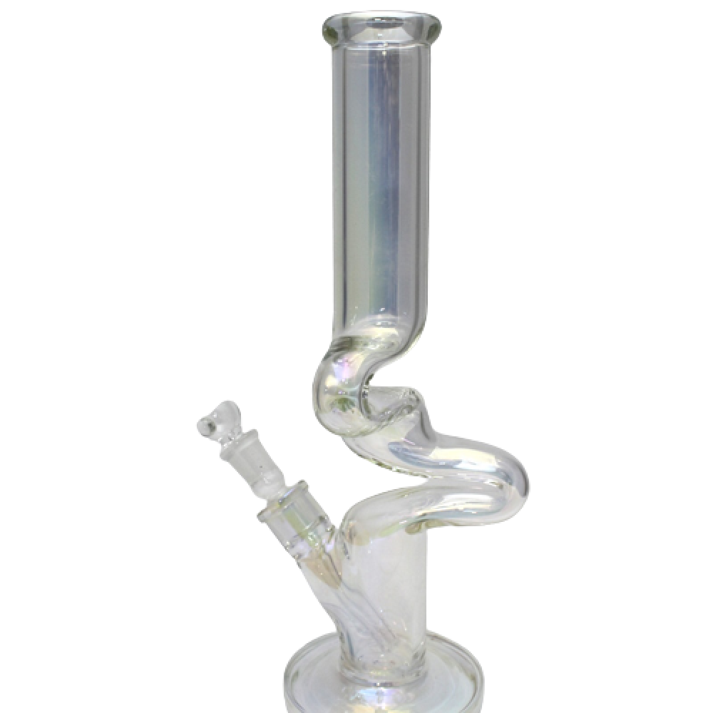 15'' Flat Bottom Zig Zag Design Heavy Water Pipe Glass On Glass