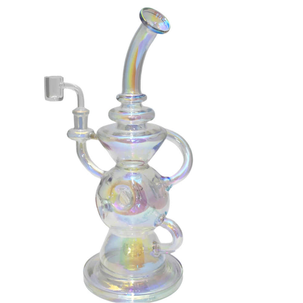 11.5-inch flat bottom dab rig water pipe with double recycle design and four holes, includes 14mm male banger