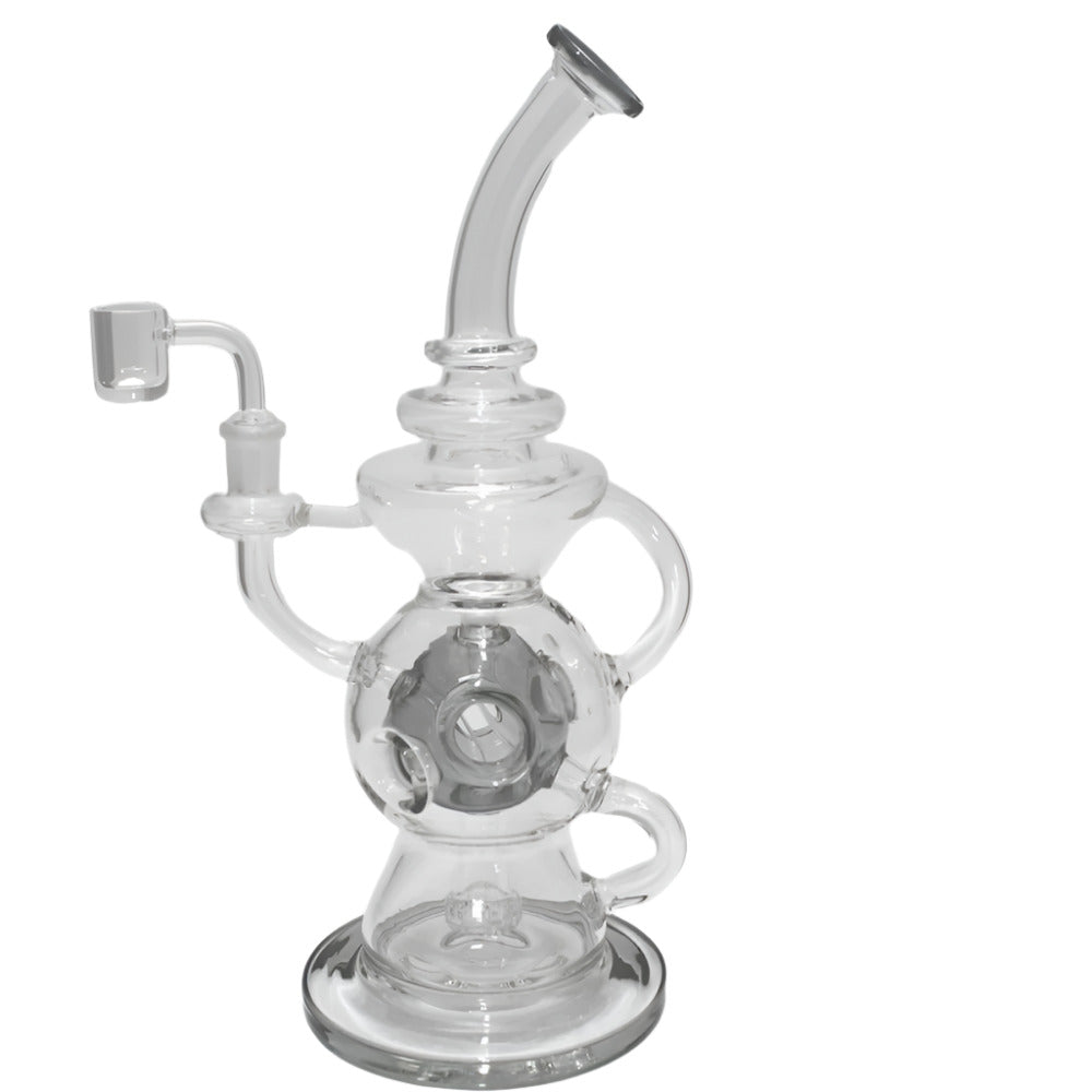 11.5'' Flat Bottom Double Recycle Design With 4 Holes Dab Rig Water Pipe14 MM Male Banger